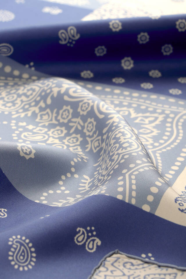 Indigo Patchwork Pattern Twill Silk Scarf - 2