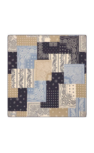 Navy Blue Patchwork Pattern Twill Silk Scarf 