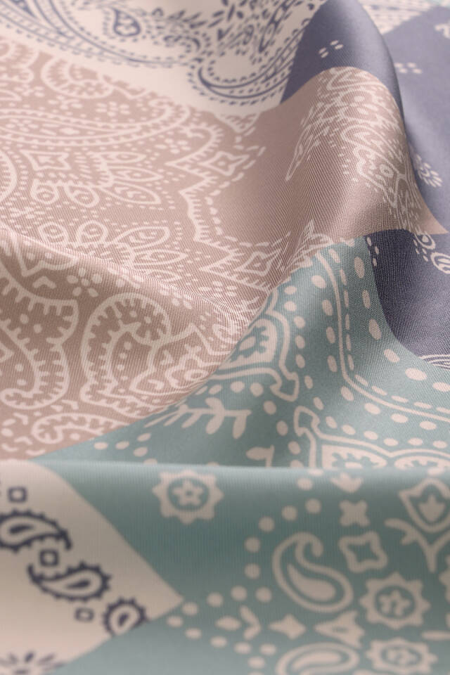 Powder Patchwork Pattern Twill Silk Scarf - 2