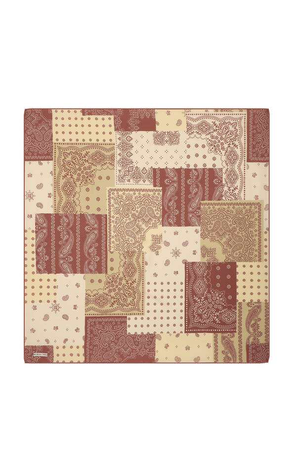 Tile Patchwork Pattern Twill Silk Scarf 