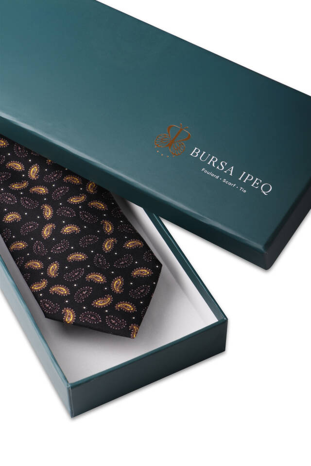 Black Patterned Silk Tie - 3