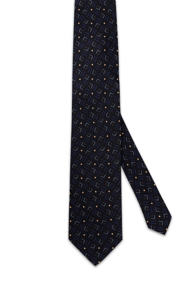 Black Patterned Silk Tie - 2