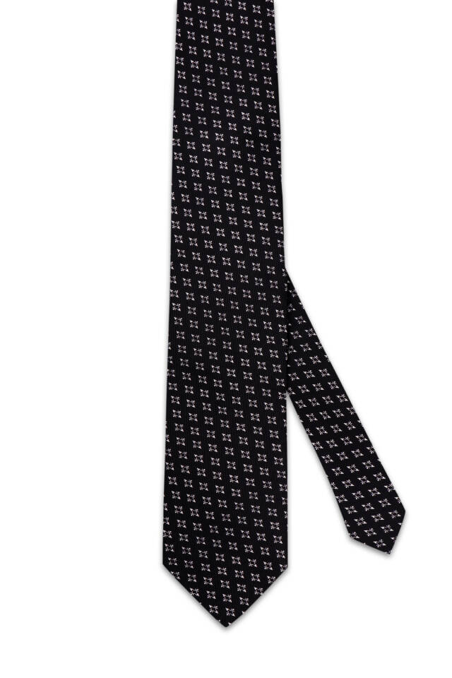 Black Patterned Silk Tie - 2
