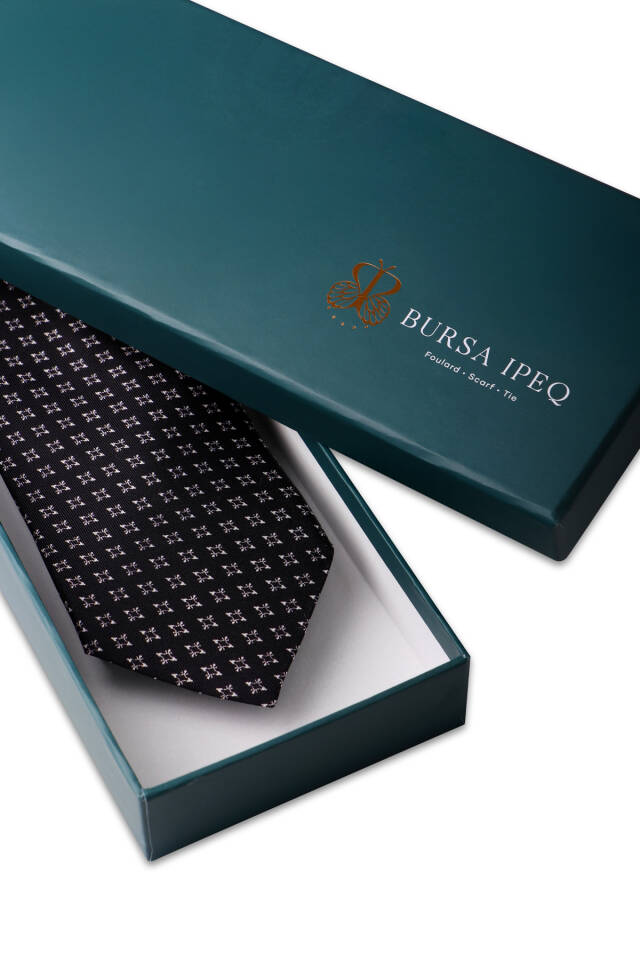 Black Patterned Silk Tie - 3