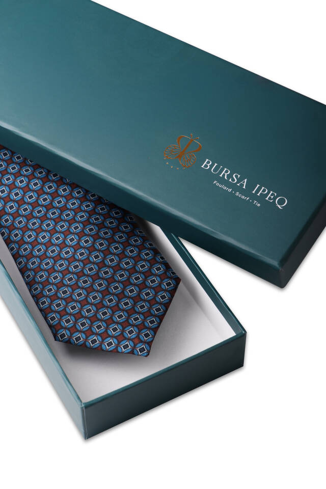 Blue Patterned Silk Tie - 3