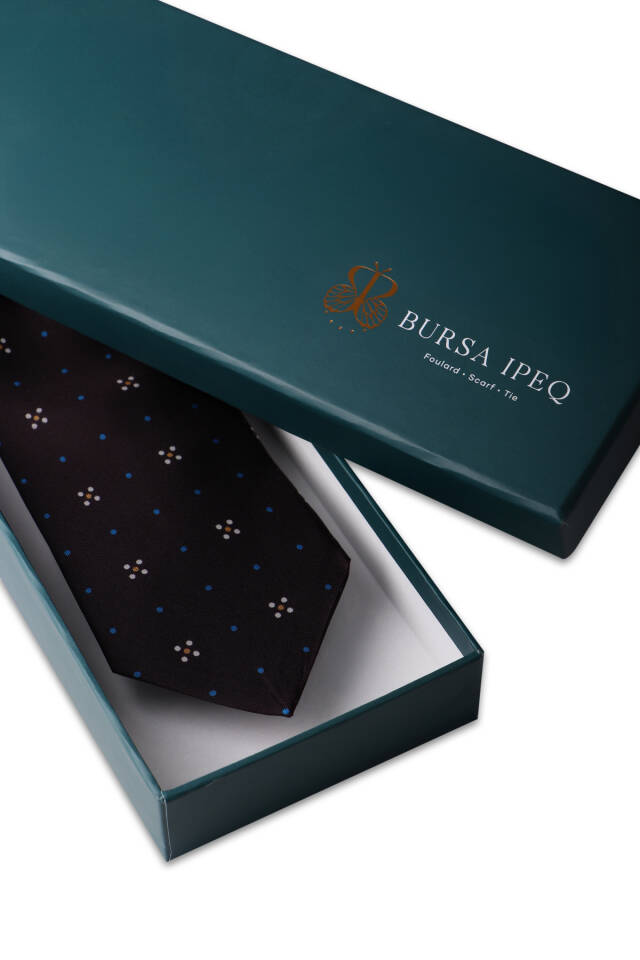 Brown Patterned Silk Tie - 3