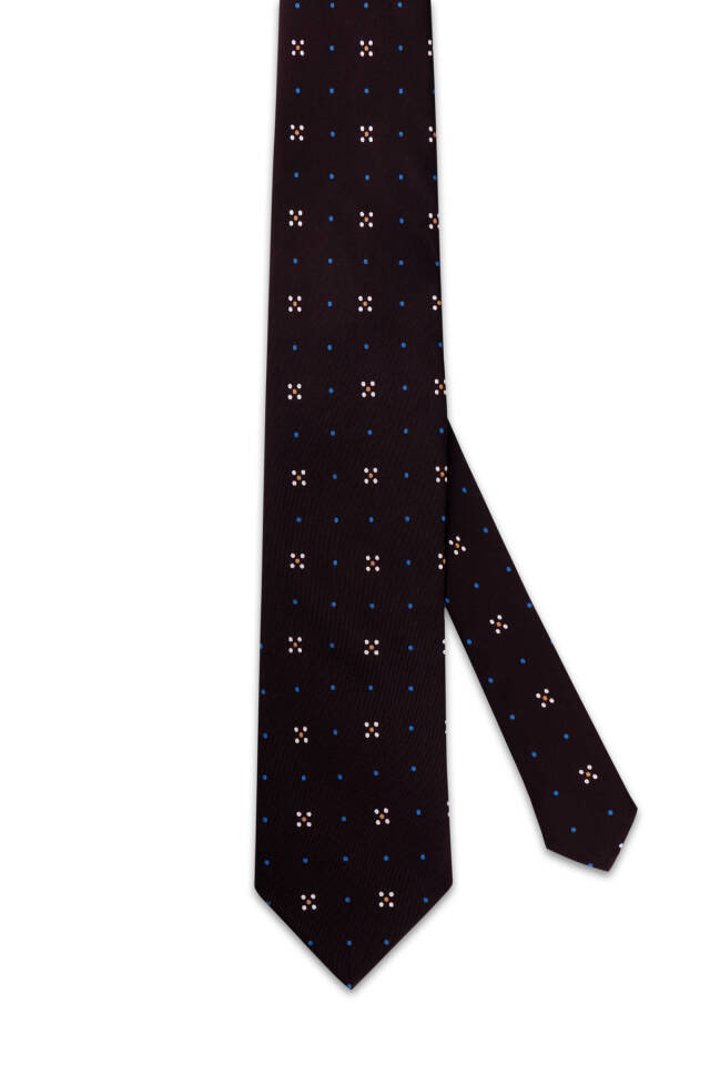 Brown Patterned Silk Tie - 2
