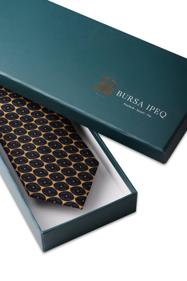 Mustard Patterned Silk Tie - 3