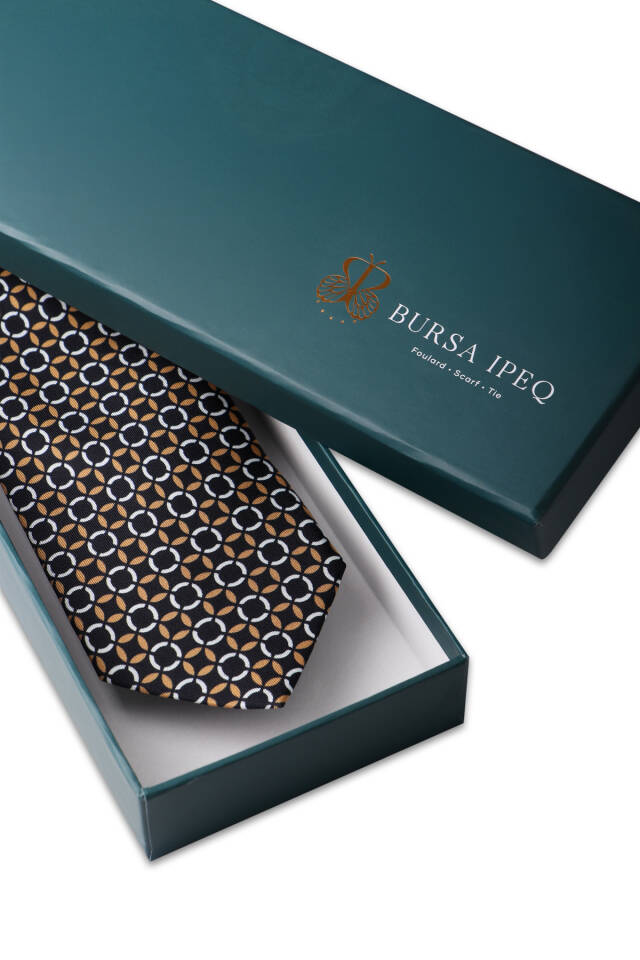 Mustard Patterned Silk Tie - 3