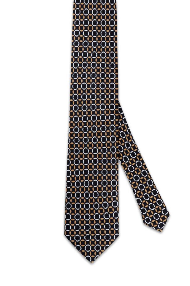 Mustard Patterned Silk Tie - 2