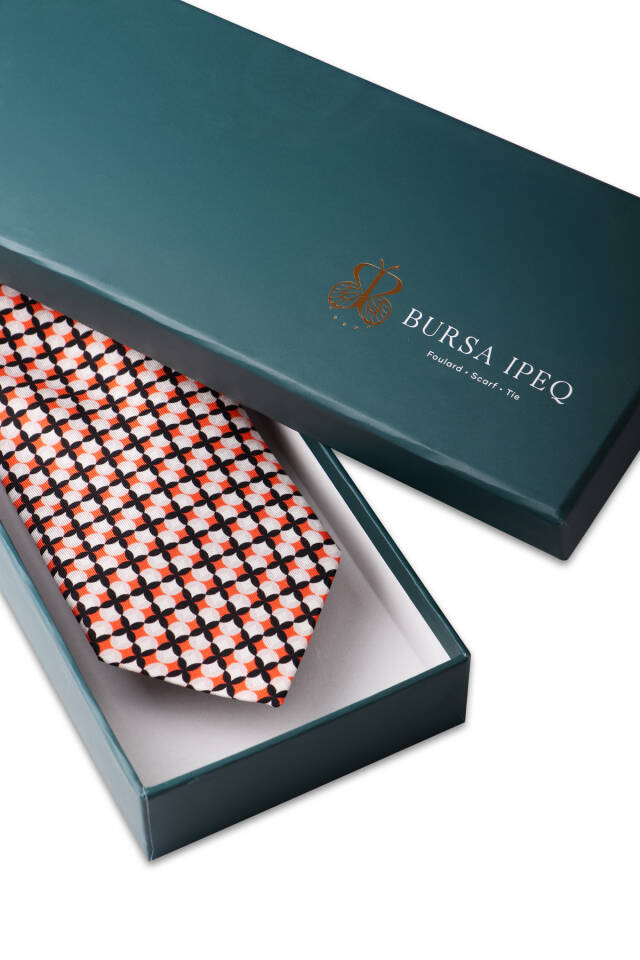 Orange Patterned Silk Tie - 3