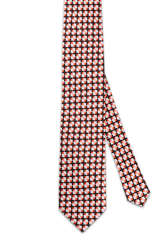 Orange Patterned Silk Tie - 2