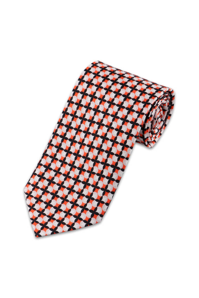 Orange Patterned Silk Tie - Bursa İpek
