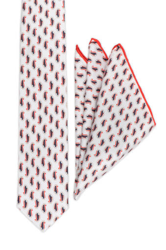 Beige Patterned Silk Tie Set 