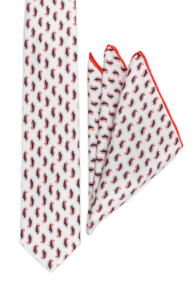 Beige Patterned Silk Tie Set - Bursa İpek