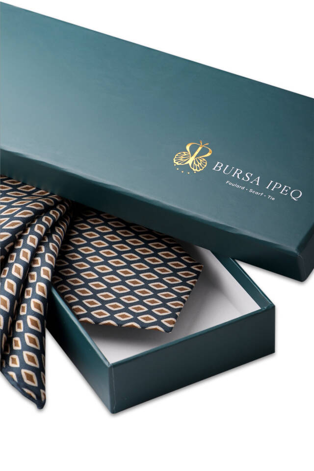 Beige Patterned Silk Tie Set - 3
