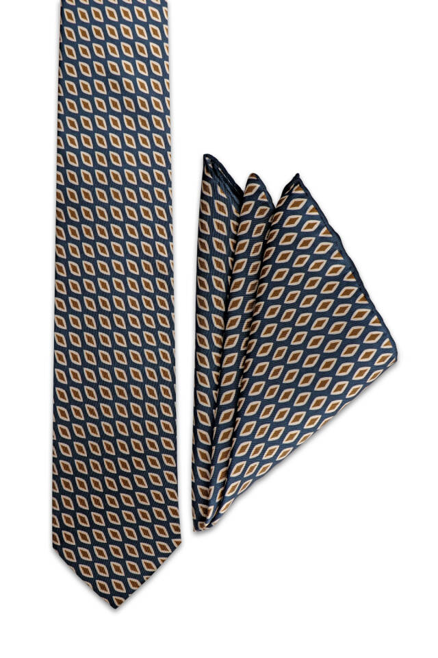 Beige Patterned Silk Tie Set - Bursa İpek