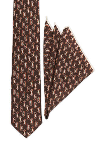 Brown Patterned Silk Tie Set 