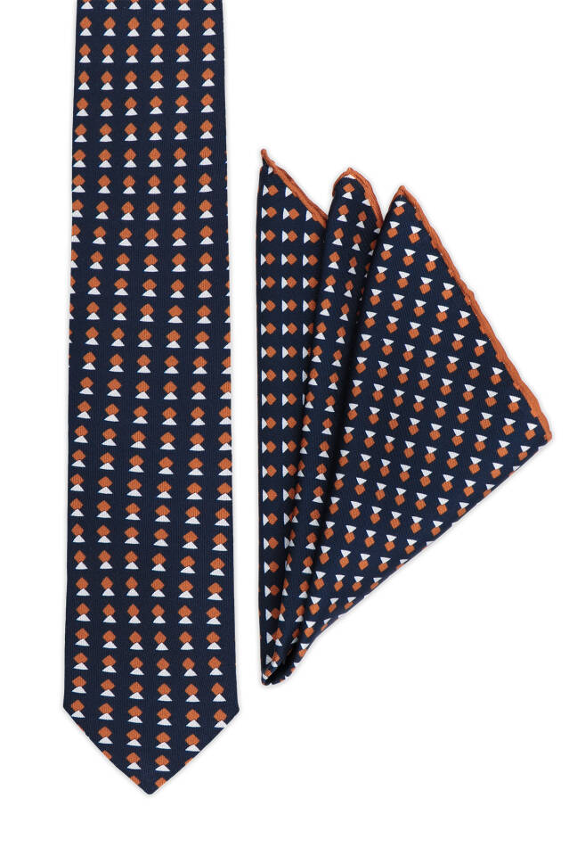 Cinnamon Patterned Silk Tie Set - Bursa İpek