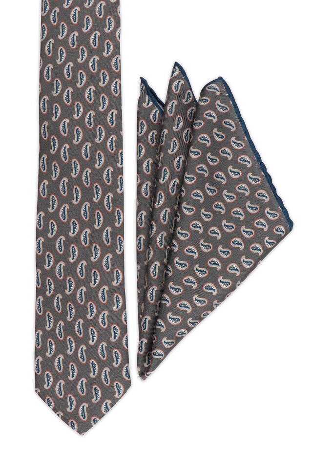 Smoke Patterned Silk Tie Set - Bursa İpek