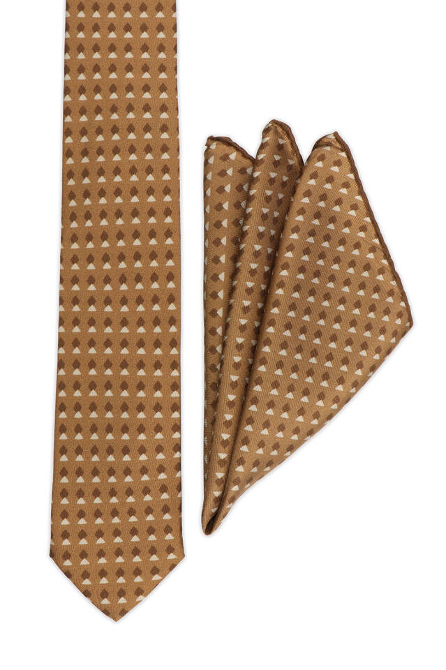 Gold Patterned Silk Tie Set - Bursa İpek