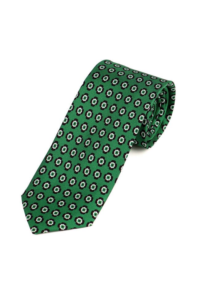 Green Patterned Silk Tie Set - 2