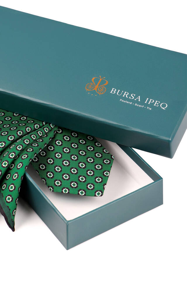 Green Patterned Silk Tie Set - 3