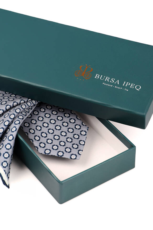 Gray Patterned Silk Tie Set - 3