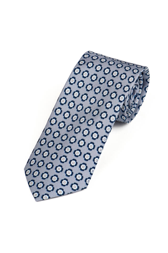 Gray Patterned Silk Tie Set - 2