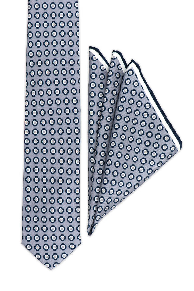 Gray Patterned Silk Tie Set - Bursa İpek
