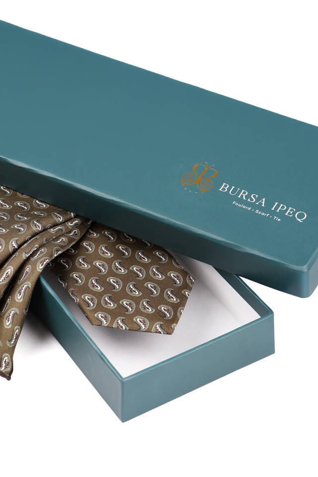 Khaki Patterned Silk Tie Set - 3