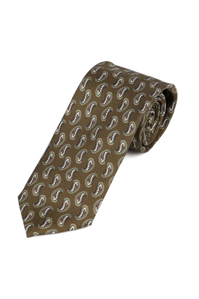 Khaki Patterned Silk Tie Set - 2