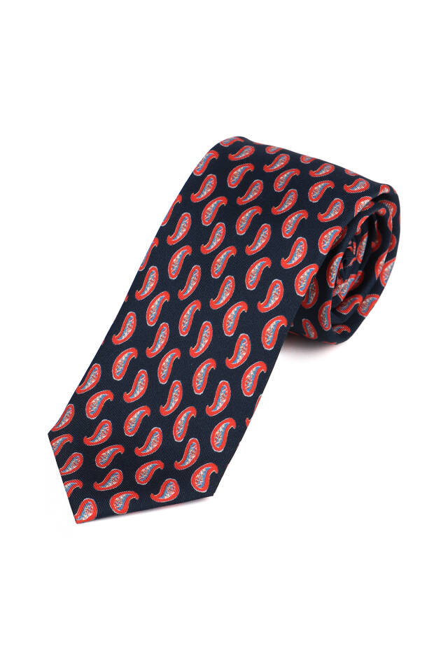 Navy Blue Patterned Silk Tie Set - 2