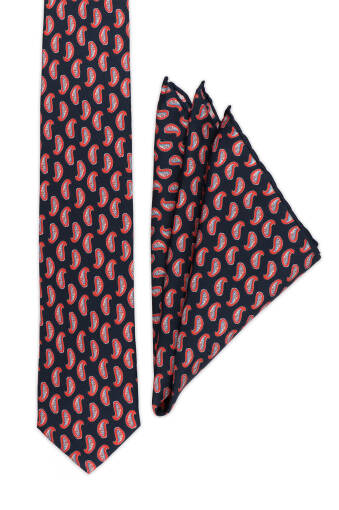 Navy Blue Patterned Silk Tie Set 