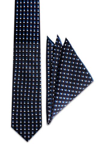Petrol Blue Patterned Silk Tie Set 