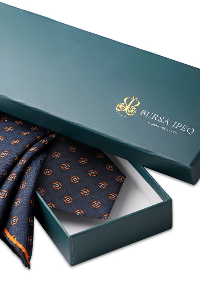 Orange Patterned Silk Tie Set - 3