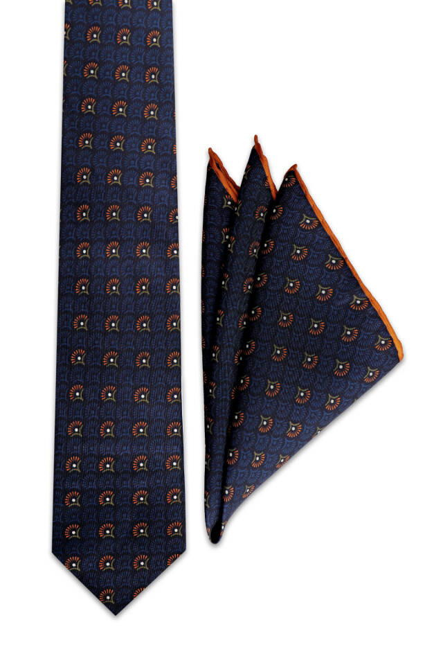 Orange Patterned Silk Tie Set 