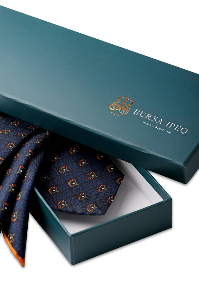 Orange Patterned Silk Tie Set - 3