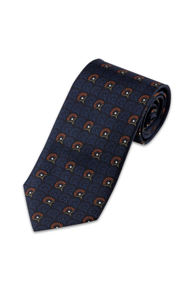 Orange Patterned Silk Tie Set - 2