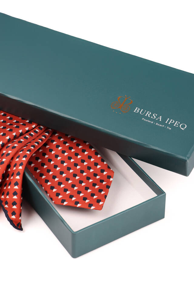 Red Patterned Silk Tie Set - 3