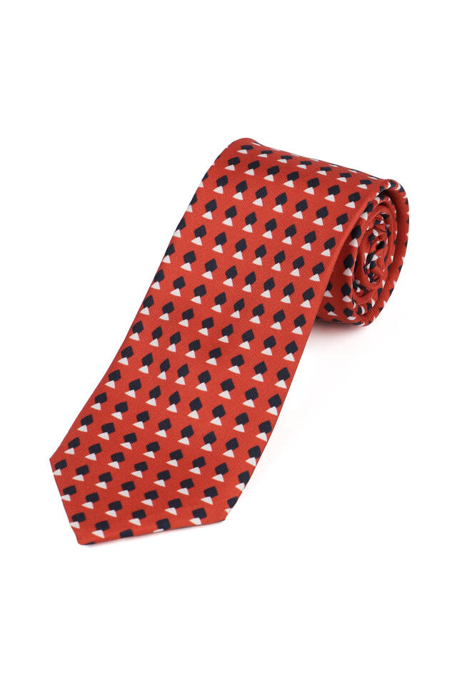 Red Patterned Silk Tie Set - 2