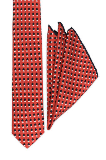 Red Patterned Silk Tie Set 