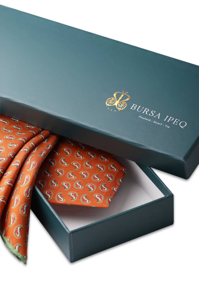 Tan Patterned Silk Tie Set - 3