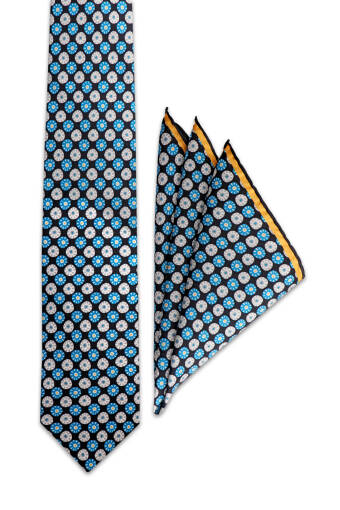 Turquoise Patterned Silk Tie Set 