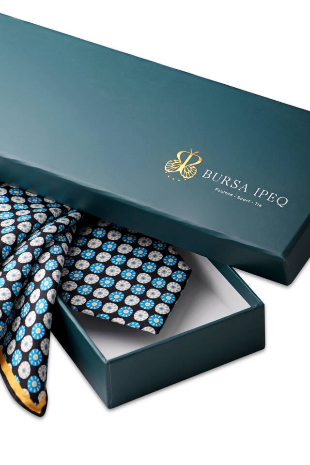 Turquoise Patterned Silk Tie Set - 3