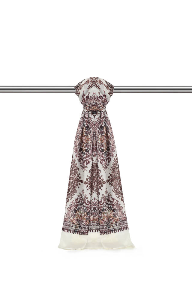 Cream Ethnic Pattern Soft Shawl 