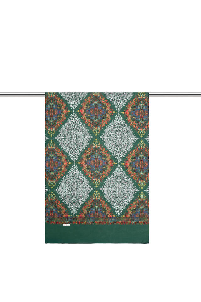Dark Green Ethnic Pattern Soft Shawl - 2