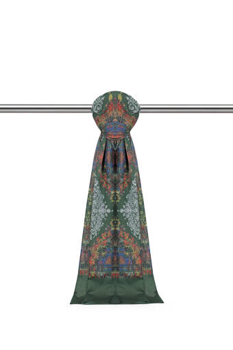 Dark Green Ethnic Pattern Soft Shawl 