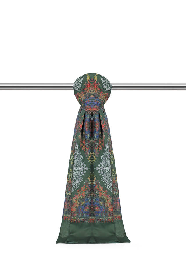 Dark Green Ethnic Pattern Soft Shawl 