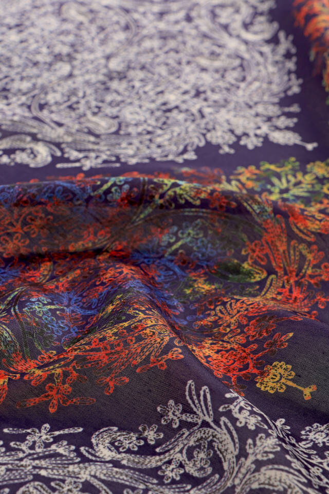 Dark Purple Ethnic Pattern Soft Shawl - 3